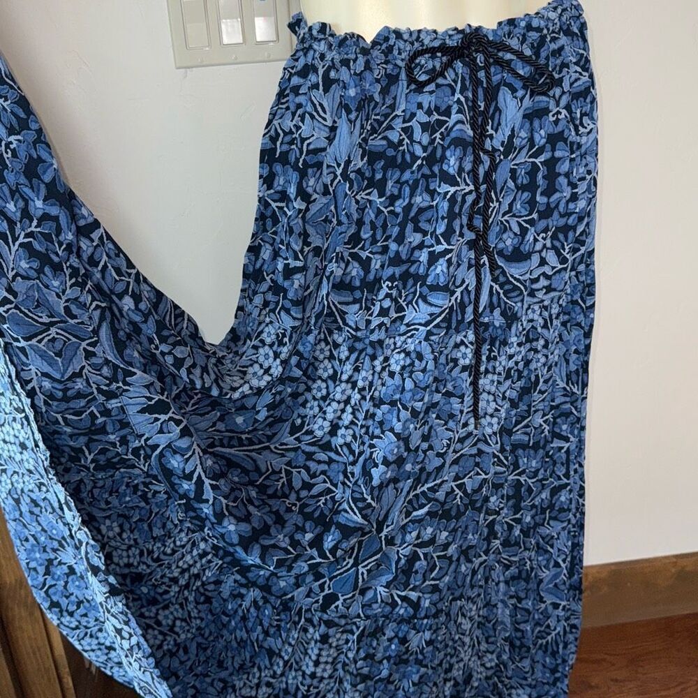 Vintage Blue Floral Tiered Full Sweep‎ Gypsy Skirt Free Size Rayon